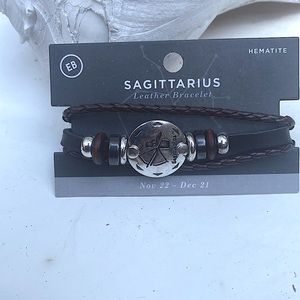 Sagittarius Hematite Leather Bracelet